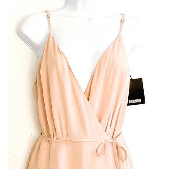 Reformation Cabo Midi Wrap Dress in Champagne Size L, NWT - Picture 3 of 11